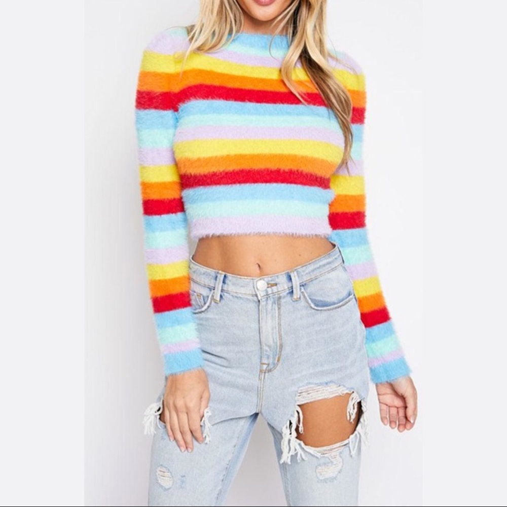 Fuzzy Rainbow Sweater by the brand Blue Blush